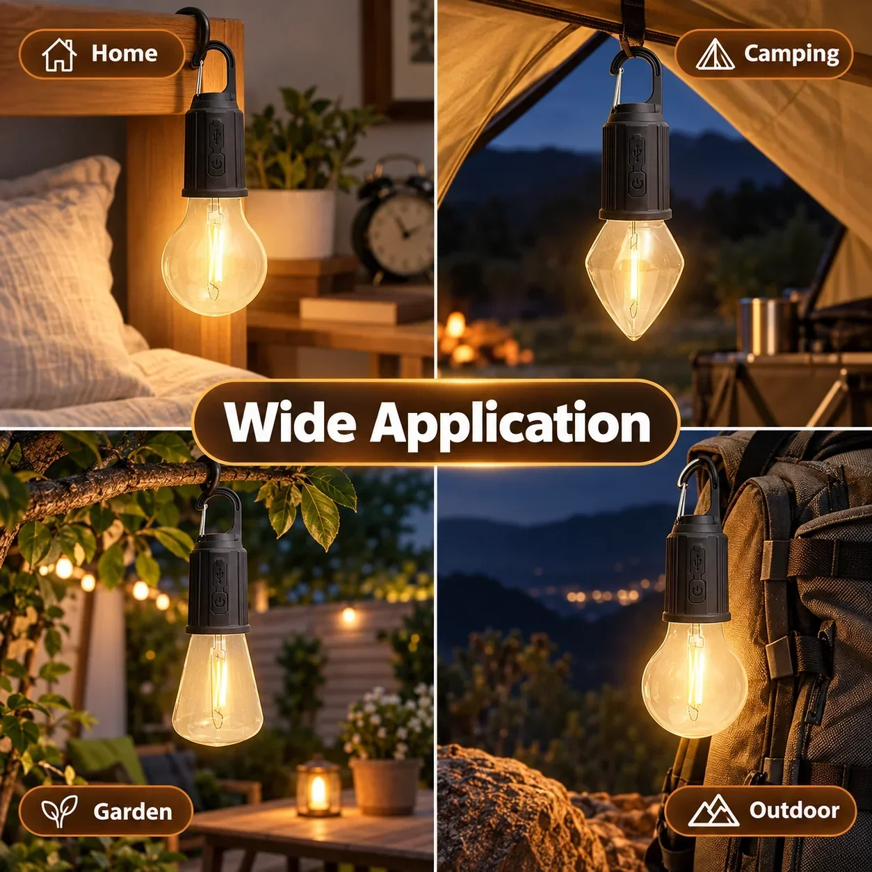 Outdoor Retro USB Rechargeable LED Bulb Light 3 Modes Warm Dimmable Hanging Hook Camping Tent Garden Emergency Lantern
