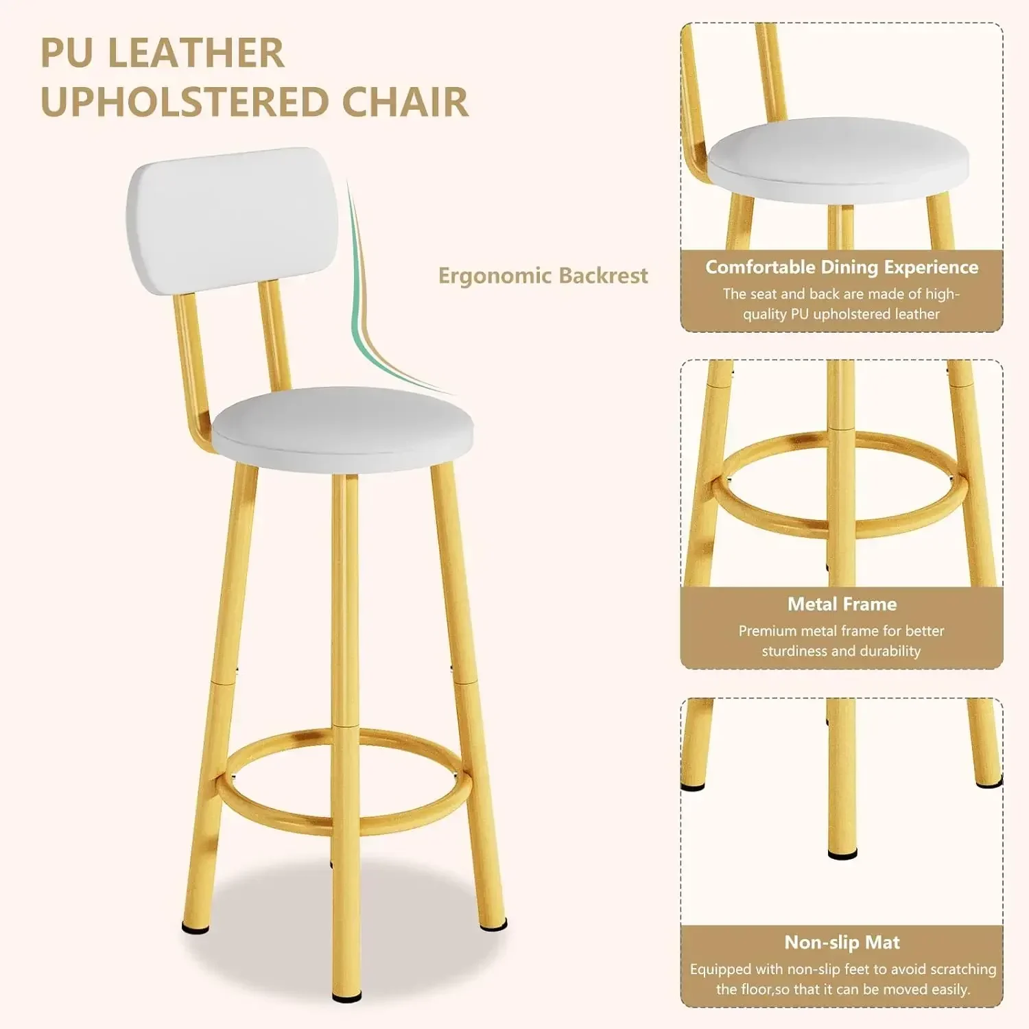 Dining Table Set,43.3” Rectangle Pub Bistro Dining Set Kitchen  Set Bar  with Backrest Stools,5-Piece Breakfast