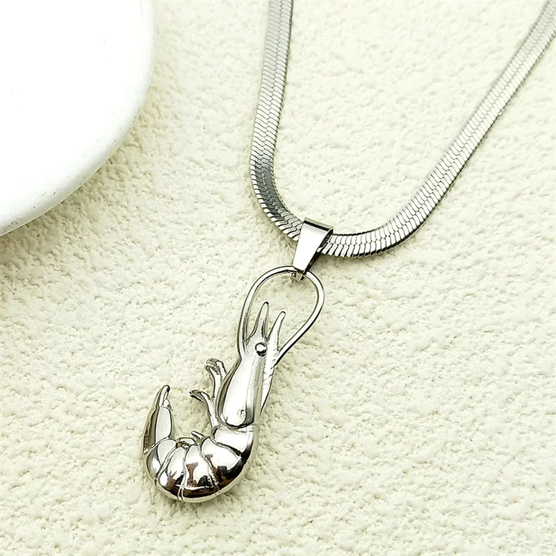 Lustige Garnelen Hiphop Halskette Für Frauen Männer Edelstahl Silber Farbe Männlichen Mode Halsband Party Halskette Schmuck Geschenke – Detail 5