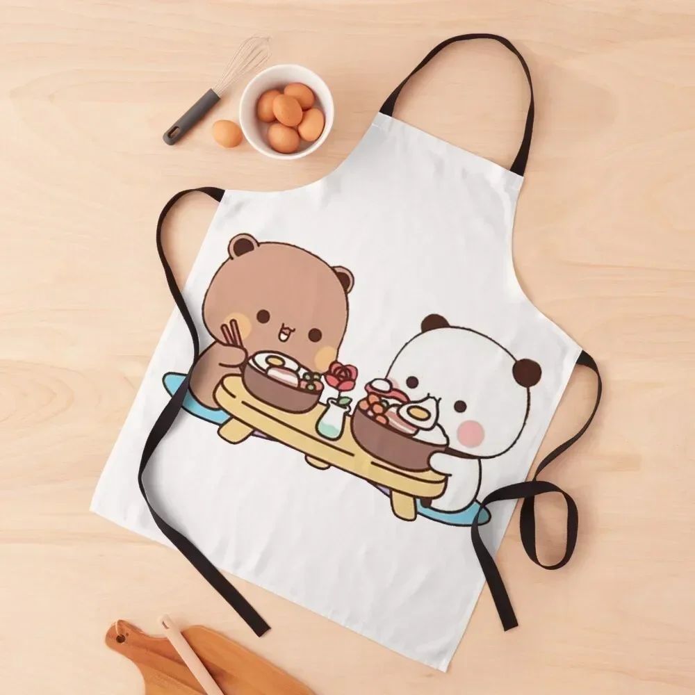 panda and brownie bear enjoying lunch Apron for women halloween home women Apron