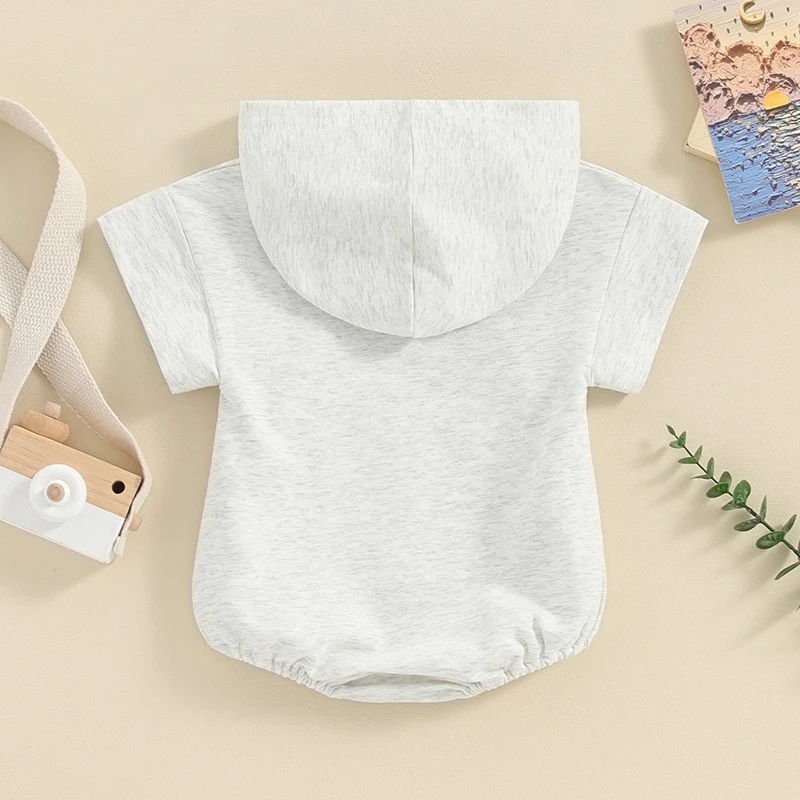 2023-12-18 Lioraitiin Newborn Baby Boy Girl Solid Color Hooded Bodysuit Oversized Short Sleeve Bubble Jumpsuit Summer Clothes