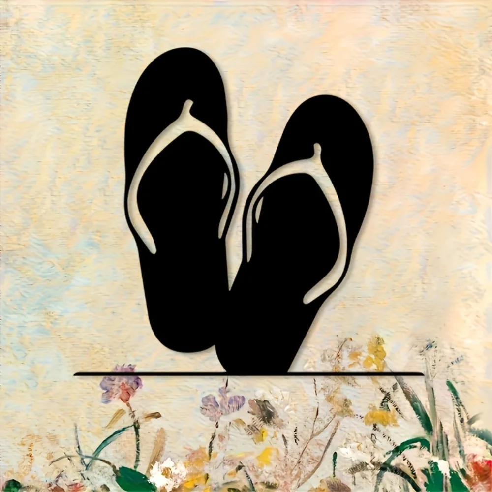 Vintage Wrought Iron Herringbone Slippers Metal Wall Art, Elegant Sculpture for Patio & Poolside
