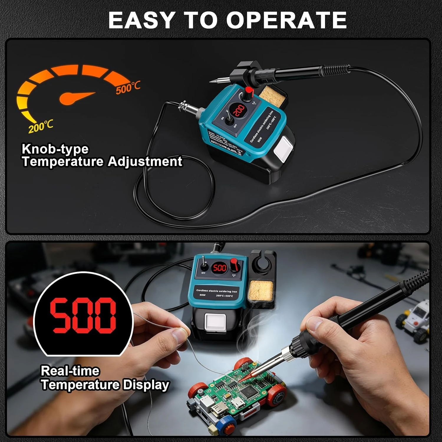 Für Makita 18V Akku-Lötkolben 90W, LCD-Digitalstation mit 5 Spitzen, 200-500 ° C für Elektronikreparatur – Detail 10