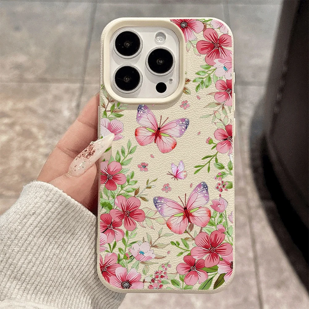 Rosa geblümte Schmetterlings-Handyhülle für iPhone 17 16 15 14 13 12 11 Pro Max 16 15 14 Plus 17 16 15 Pro 17Air Silikon-Matt-Cover – Detail 2