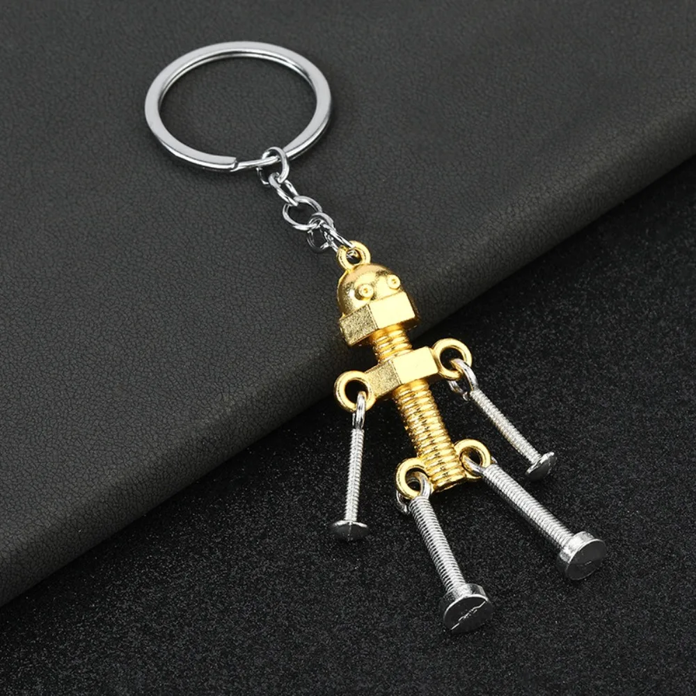 New Alloy Screw Robot Keychain Creative Steampunk Robot Key Holder Vintage Movable Joint Backpack Pendants Car Key