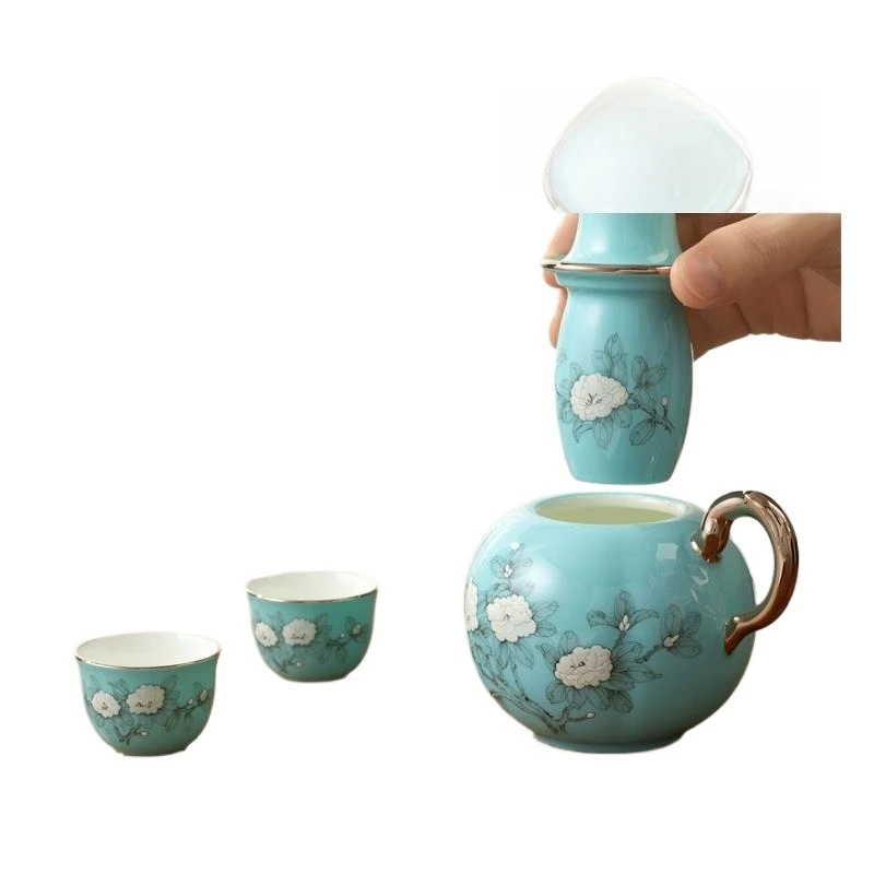 Hand-painted blue 4-head yellow wine set, ceramic wine jug wine glass set, luxury gifts