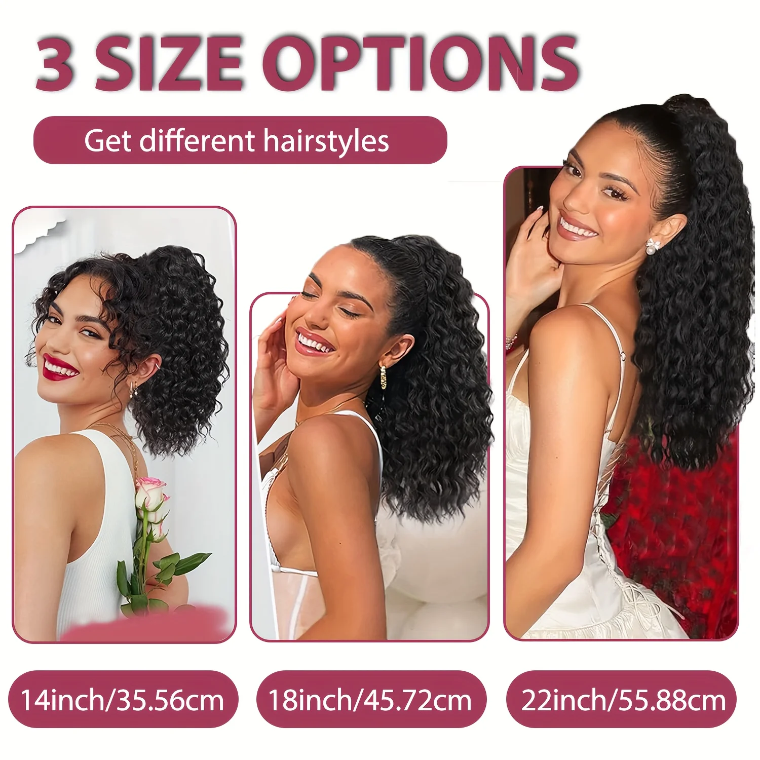 Extensão de rabo de cavalo encaracolado com cordão para mulheres 14/18/22 Polegada sintético longo encaracolado ondulado clipe em rabo de cavalo extensão de cabelo