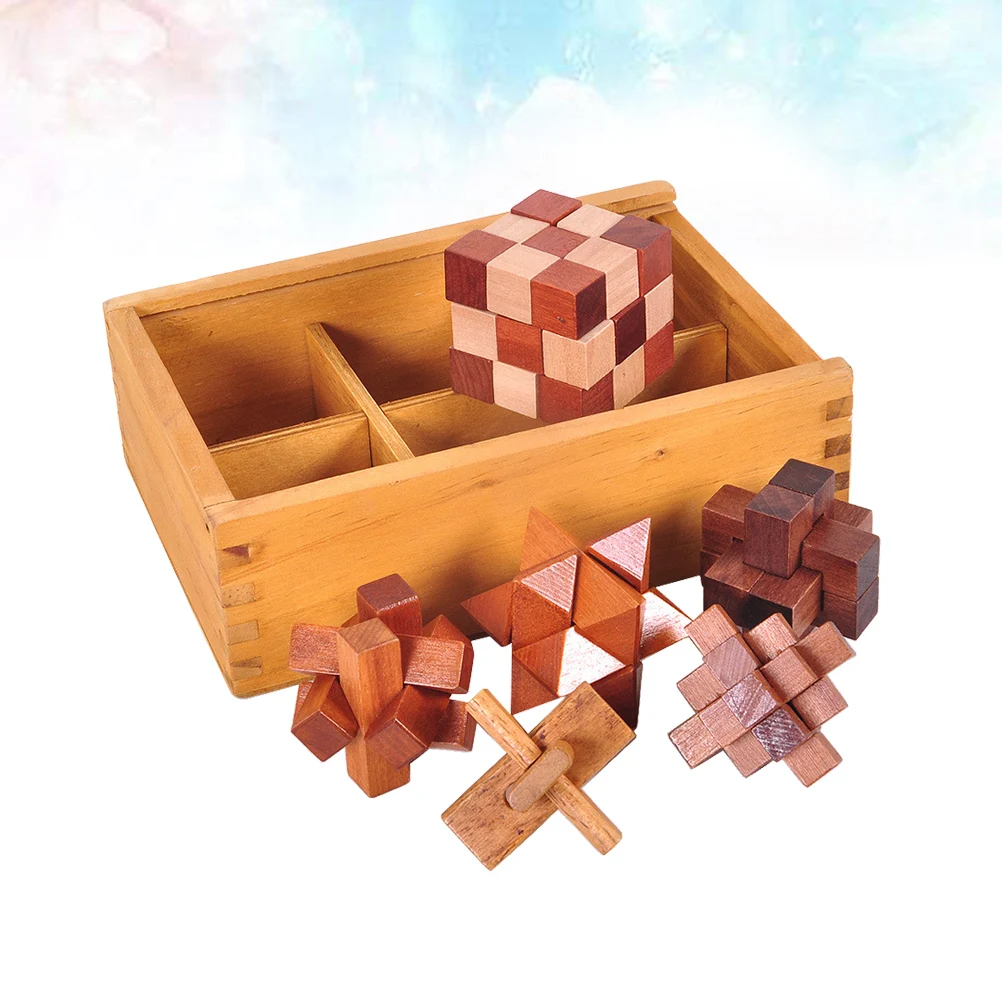 

6pcs 3D Wooden Puzzle Ball Ming Luban Educational For Kids Stress Relief Hand-Eye Coordination Brain Game Unlock
