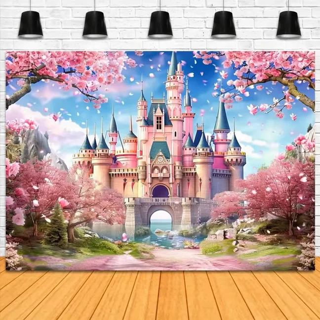 

Розовый замок фото фоны для фотографий роза принцесса детский душ для мальчиков и девочек фон на день рождения украшение фотозона