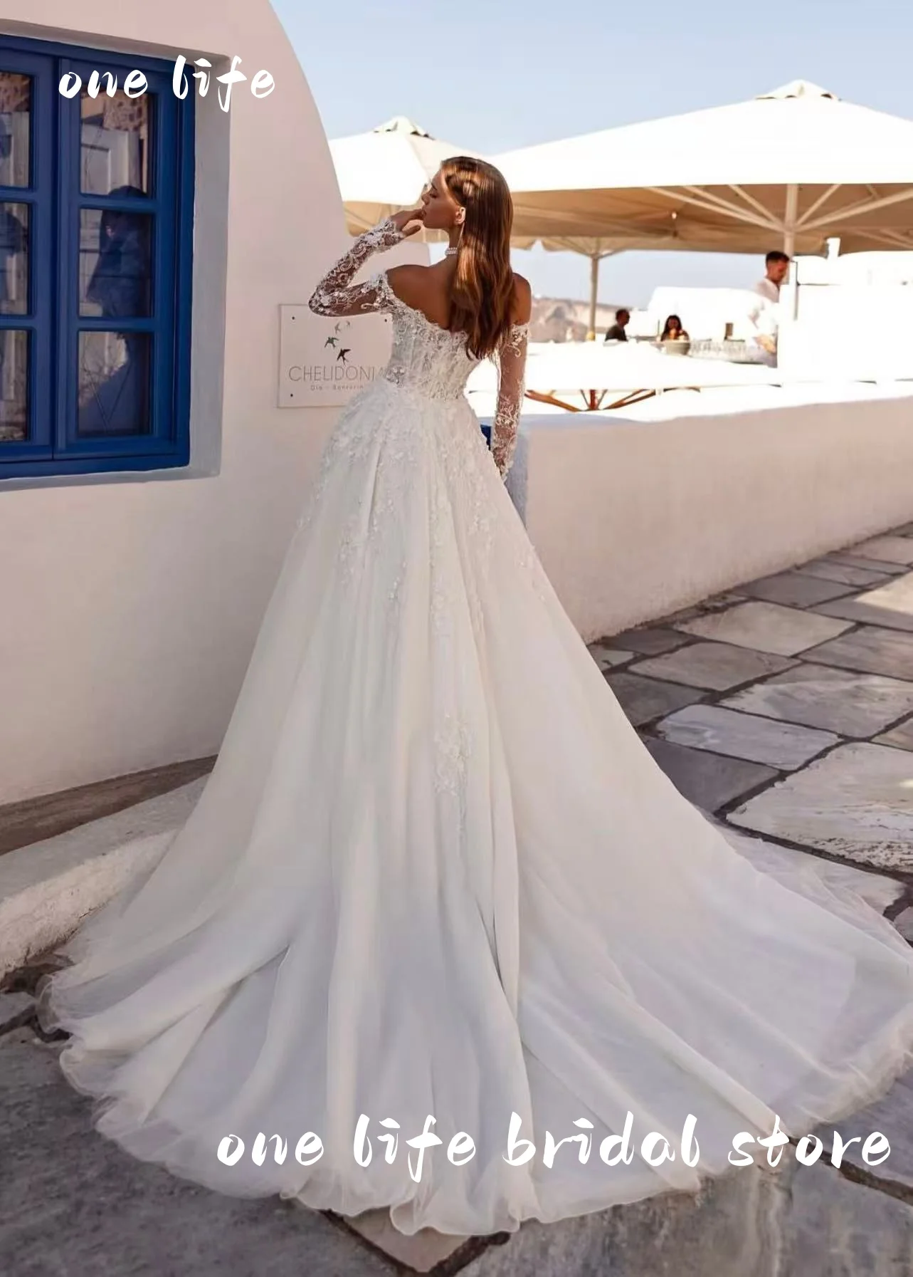 Charming Wedding Dress Customized Boat Neck Long Sleeves See Through Court Train A Line Bridal Gown Vestidos De Novia