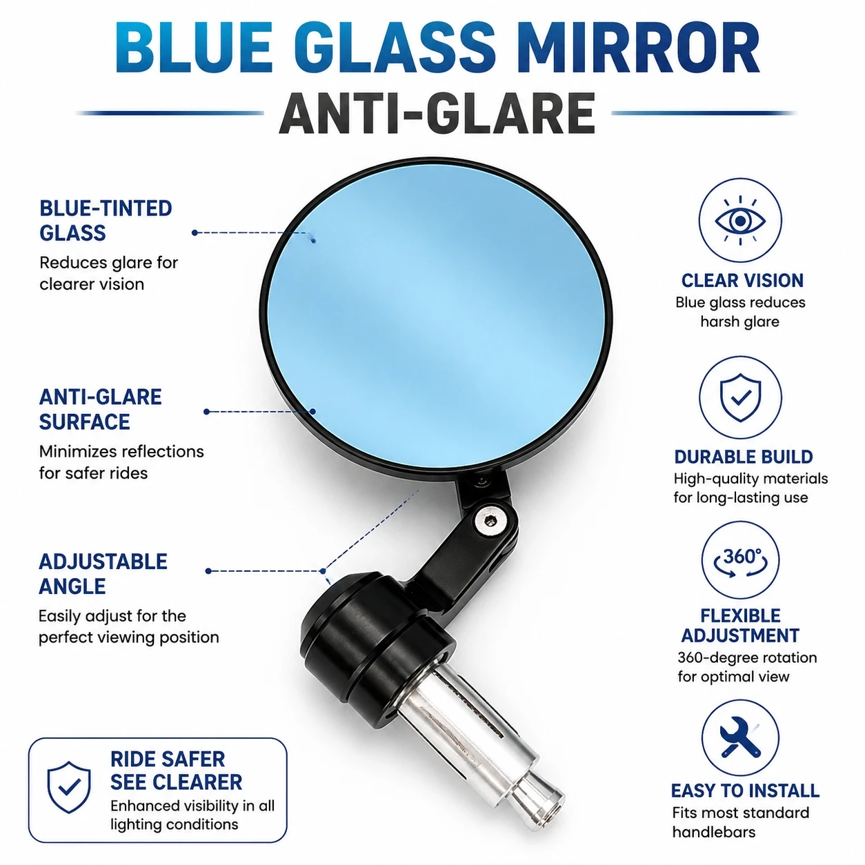 CNC Foldable Round Bar End Rearview Mirrors 22mm Handlebar Side Mirror Anti-Glare Blue Glass Universal Motorcycle Retro Modified