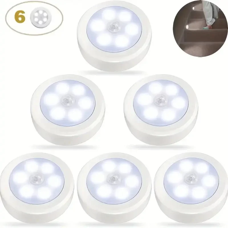 

1/3/6pcs 6LED Motion Sensor Night Light LED Closet Lights Under Cabinet Lights Wireless Wall Puck Lamp For Stair Step Hallway