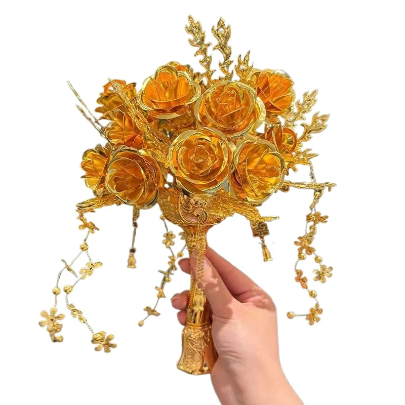 golden-wedding-gift-rose-bridal-bouquet-chinese-premium-handmade-gold-rose