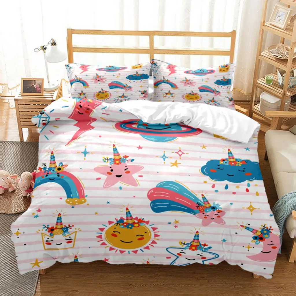 Espaço Animais HD Print Conjunto de cama para crianças, cama dupla capas de edredão, fronha, consolador, cama king size