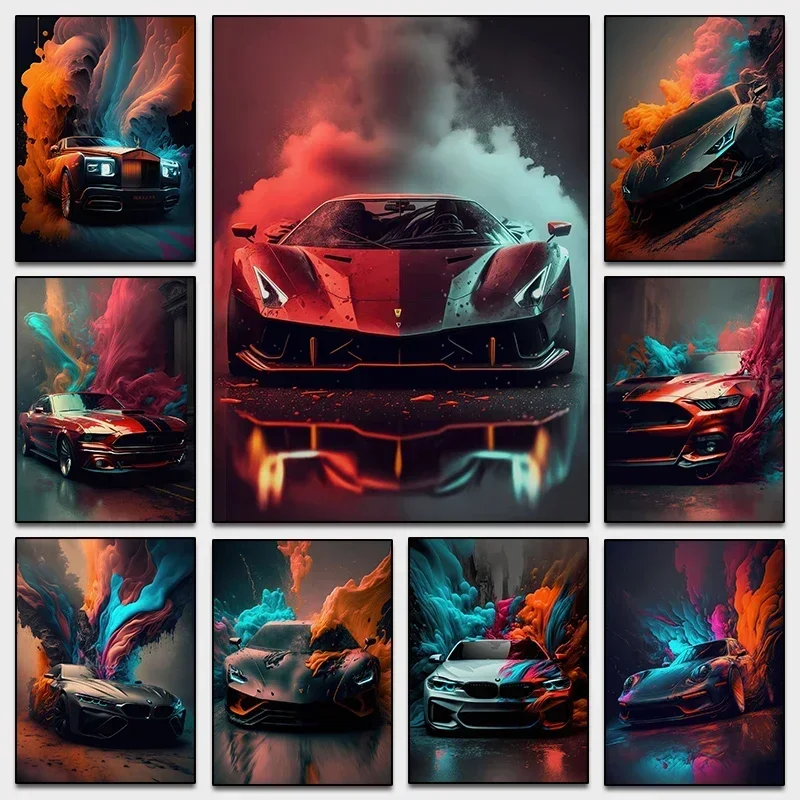 Modern Lamborghini Futuristic Art Cabriolet Supercar Sport Cars Poster Canvas Painting Wall Art Pictures for Living Room Deco