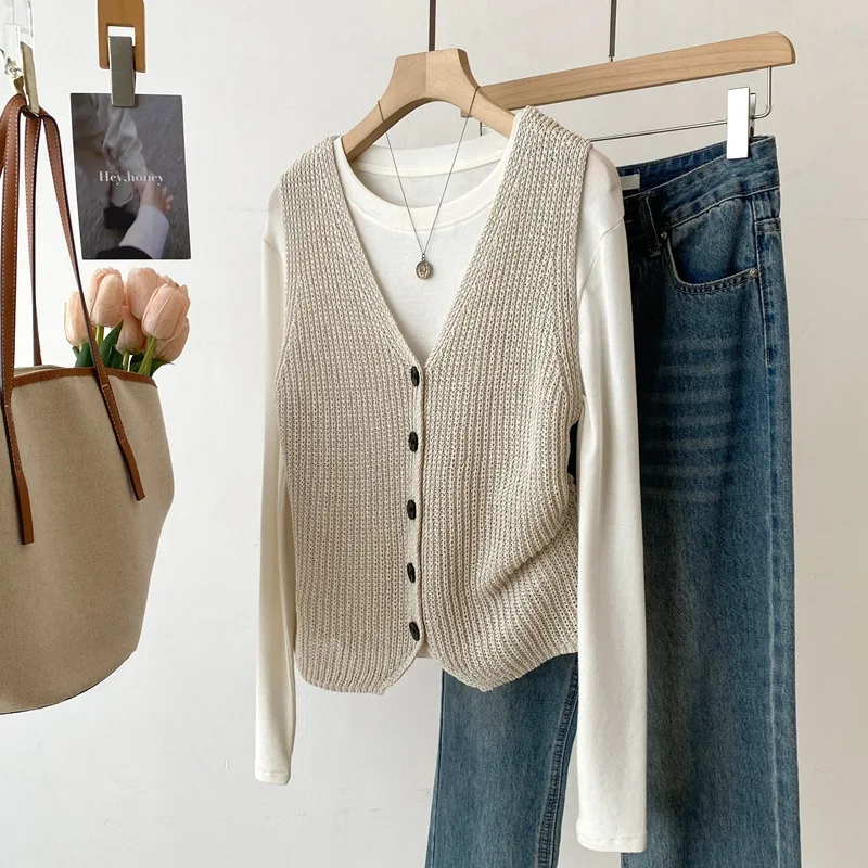 Dave&di 26 Spring/summer New Product High Intelligence Vest V-neck And Paper Sand Coarse Needle Texture Stacked Sleeveless Tank