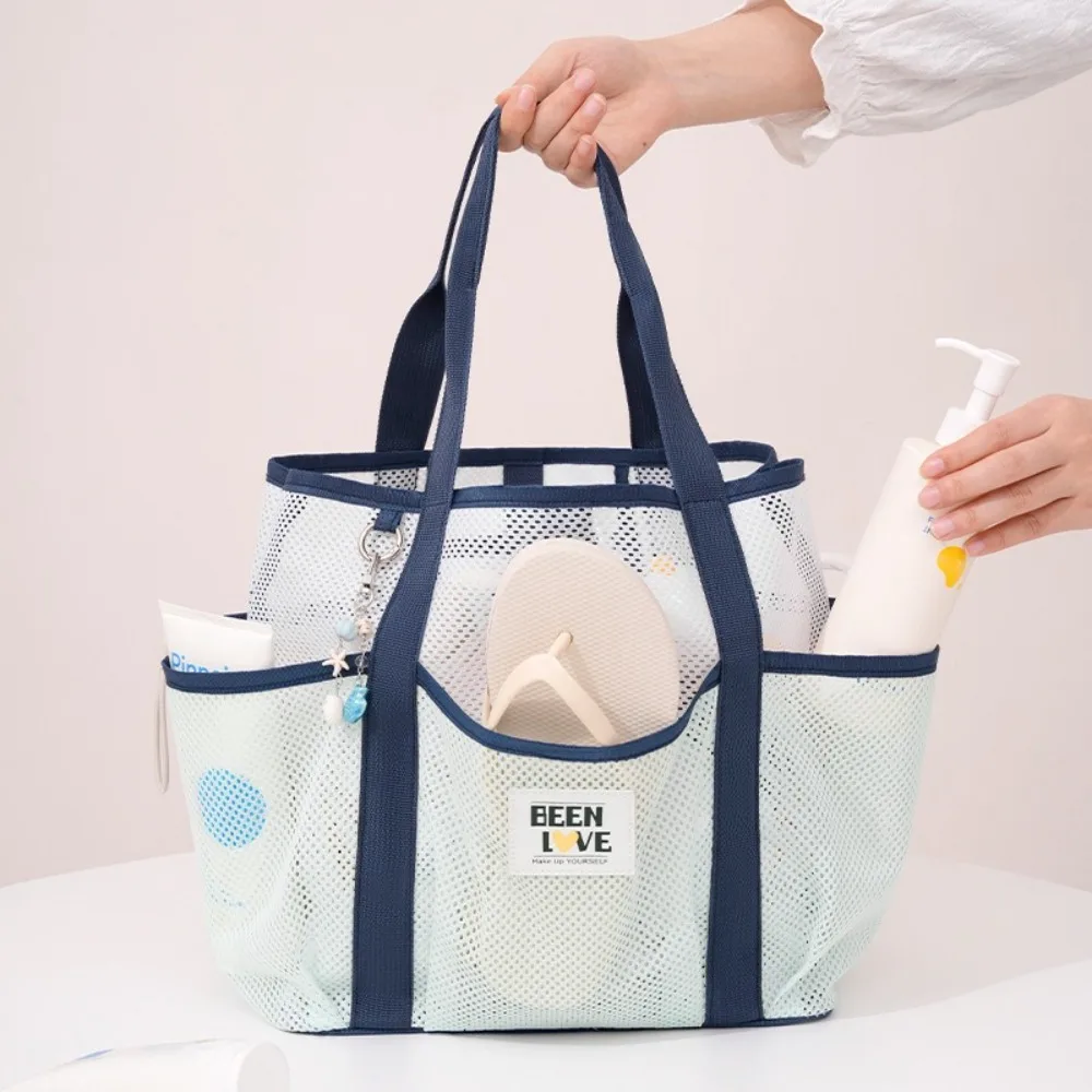 

Breathable Handheld Mesh Beach Bag Foldable Large Capacity Toiletry Tote Bag Portable INS Travel Shoulder Bag Shopping