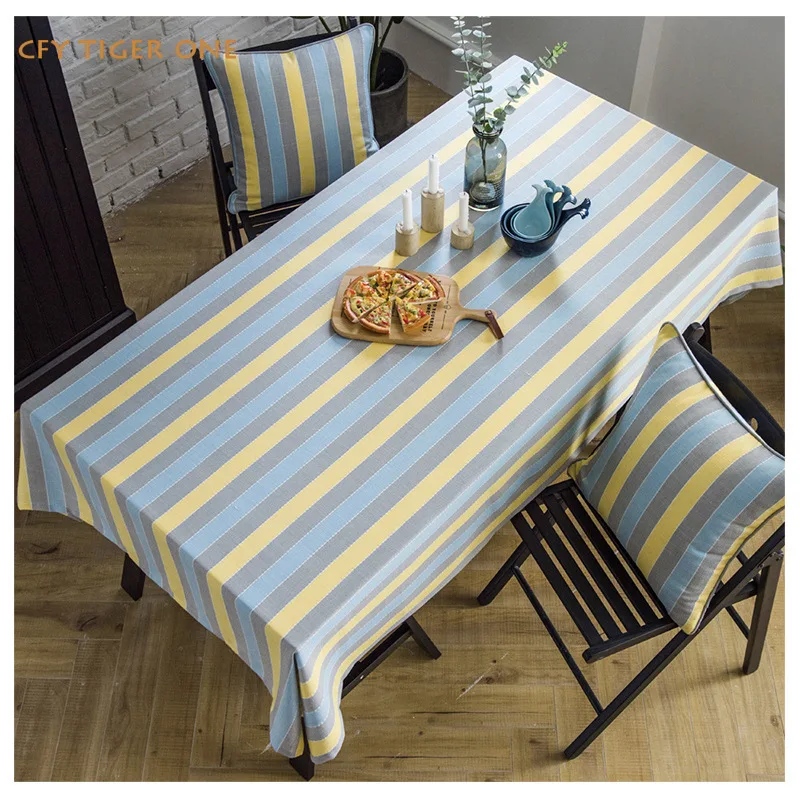 Nordic Color Blocking Stripes Antifouling Rectangular Tablecloth Washable and Oil Resistant Coffee Table Mat Table Cover