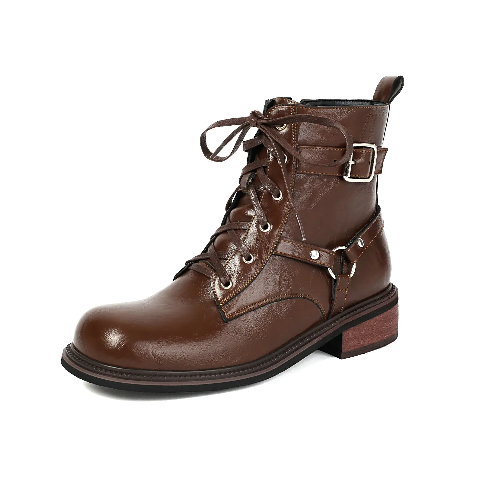 

Belt Buckle Ankle Boots Women Riding Combat Booties 3.5cm Heels Shoes Size Zipper Lace Up Spring Fall Cool Moto Style Footwear