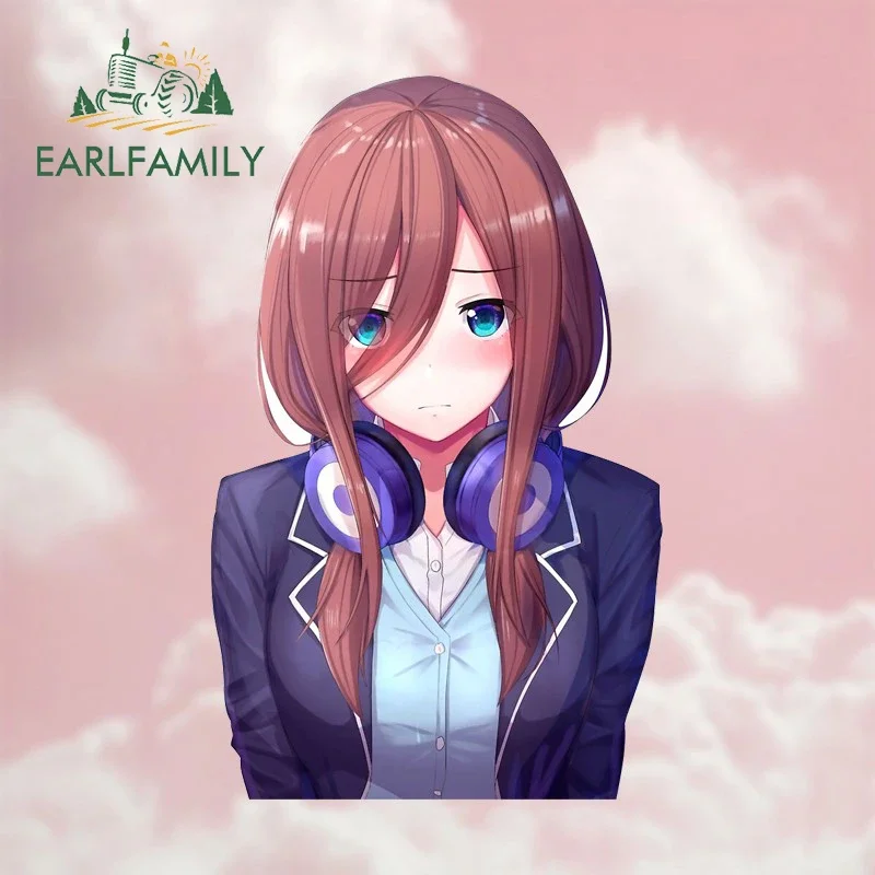 EARLFAMILY Miku Nakano Anime Peek Car Sticker Half Body Waterproof Sunscreen Alluring Decal Car Styling Amusing Accessories