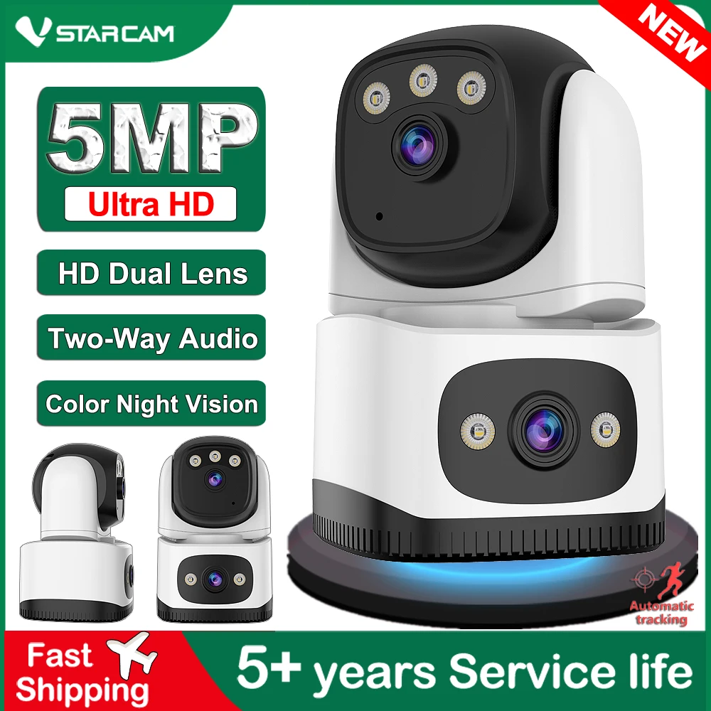 Vstarcam 5.0MP HD Dual Lens Wireless Wifi Security IP Camera PTZ Cam Color Night Vision Two Way Voice Home Surveillance Camera