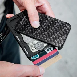 1PC New Metal Card Case Carbon Fiber Ultra-thin Card Holder Anti-theft Magnetic Suction Automatic Displacement Card Box