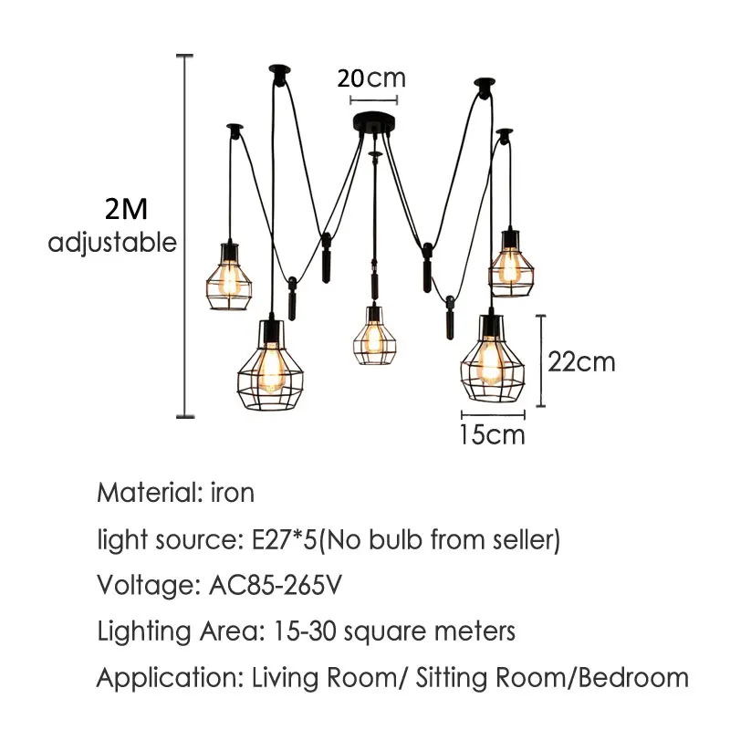 Retro Loft Spider Lights Iron Cord Lamps Restautant Living Room Dining Room Deco Pub Club Cafe Aisle Stair Hall Chandelier