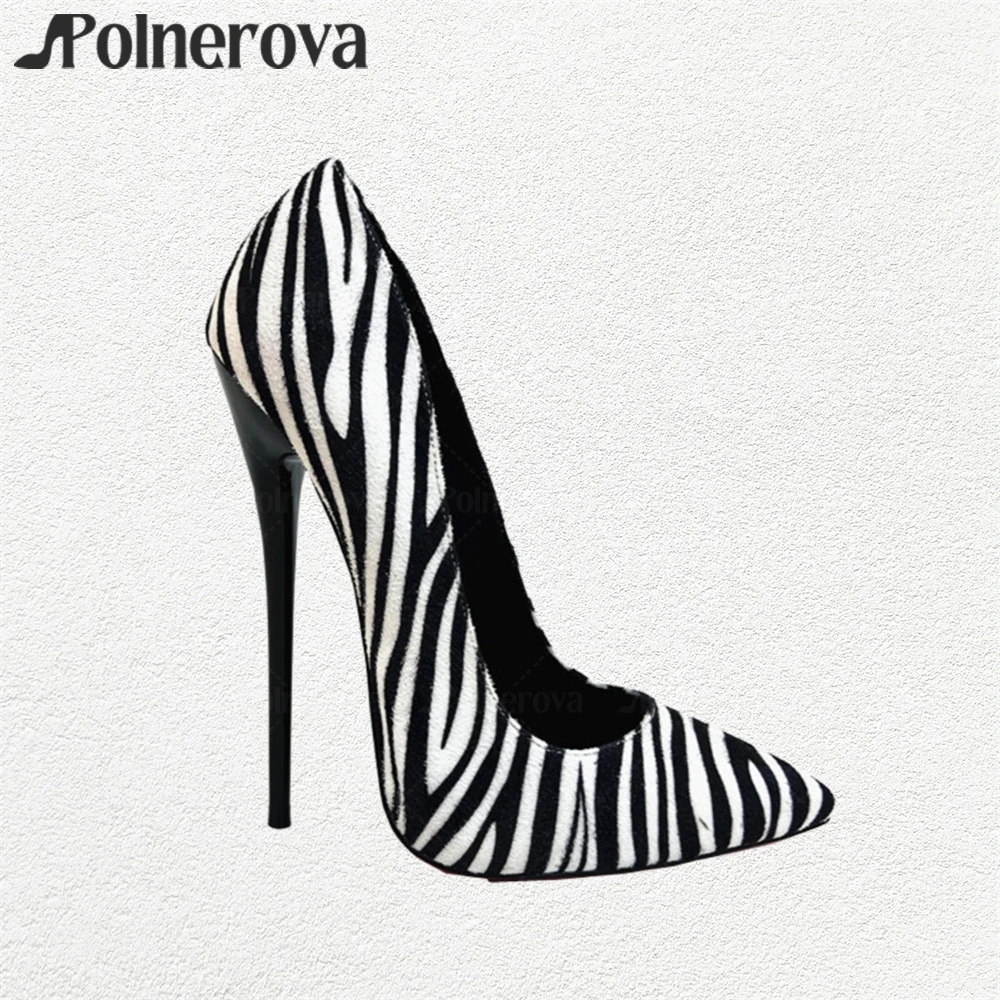 

Black and White Zebra Striped Pumps 16cm Extremely Stilettos Sexy Fashion Style High Heels Customizable Colors Pointed Toe Pumps