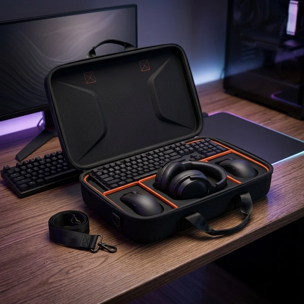 3-in-1 Portable Gaming Storage Bag For Keyboard, Mouse & Headset Portable Hard Shell Carrying Case For Computer Peripherals ﻿