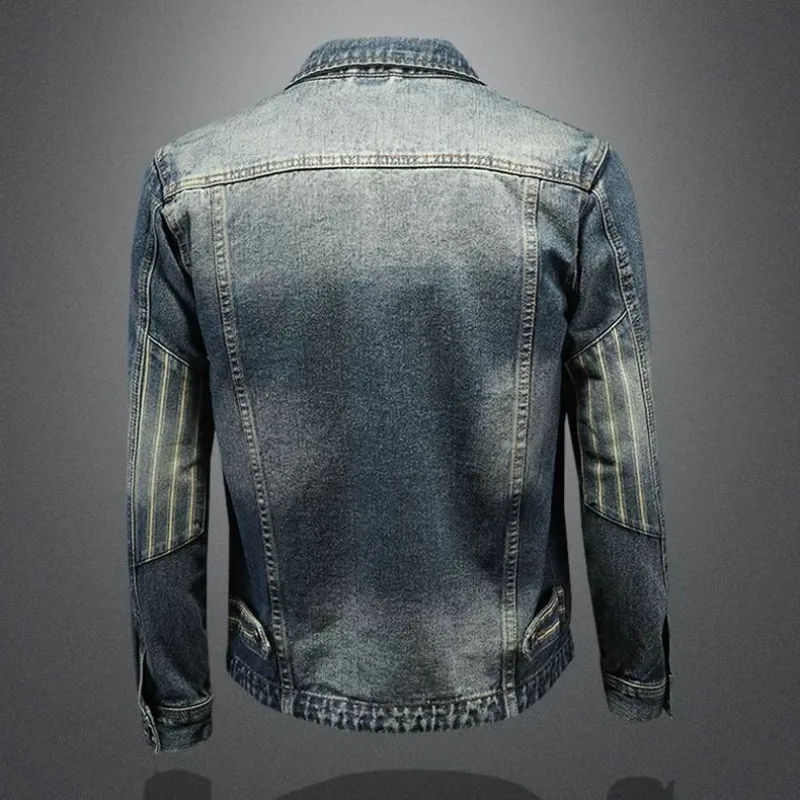 New Men's Vintage Denim Jacket Street Trend Motorcycle Jacket Casual Loose Y2K Hip Hop Fashion Loose Men's Coat Men's Clothing