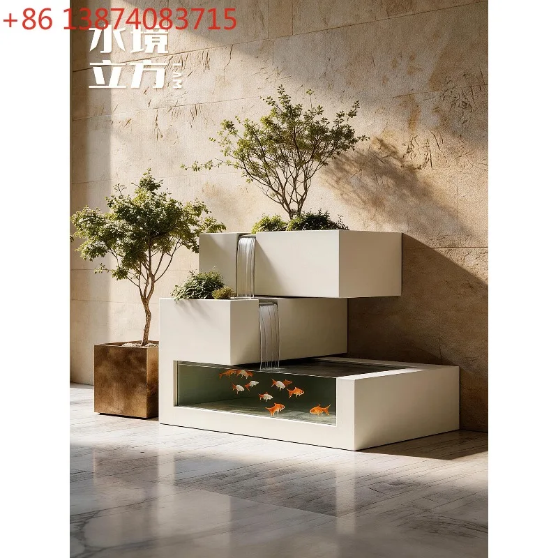 Stainless steel creative multi-layer stepped floor-to-ceiling fish tank, self-circulating flower box