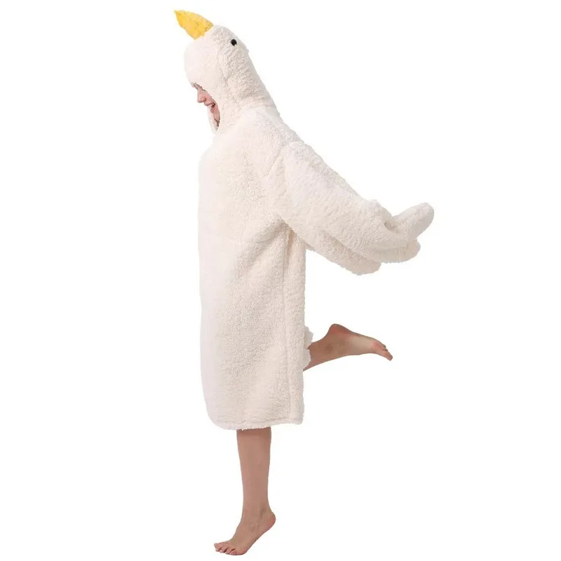 New Thicken Coral Fleece Hooded Robe Big Goose Nightgown Funny Goose Couple Cute Cartoon Sleepwear Cosplay Duck Home Clothes