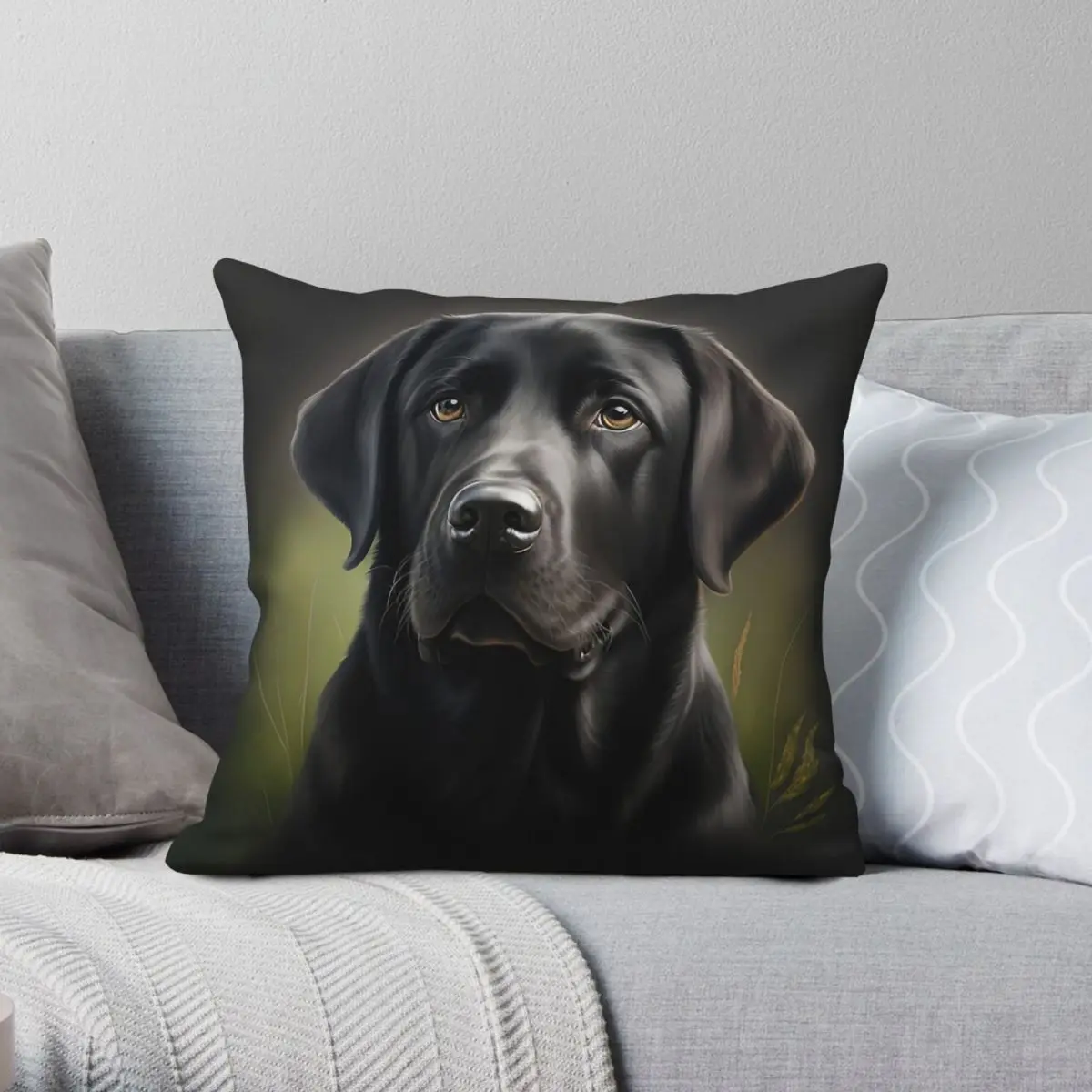 Black Labrador Retriever Square Pillowcase Polyester Linen Velvet Creative Zip Decor Room Cushion Case Wholesale
