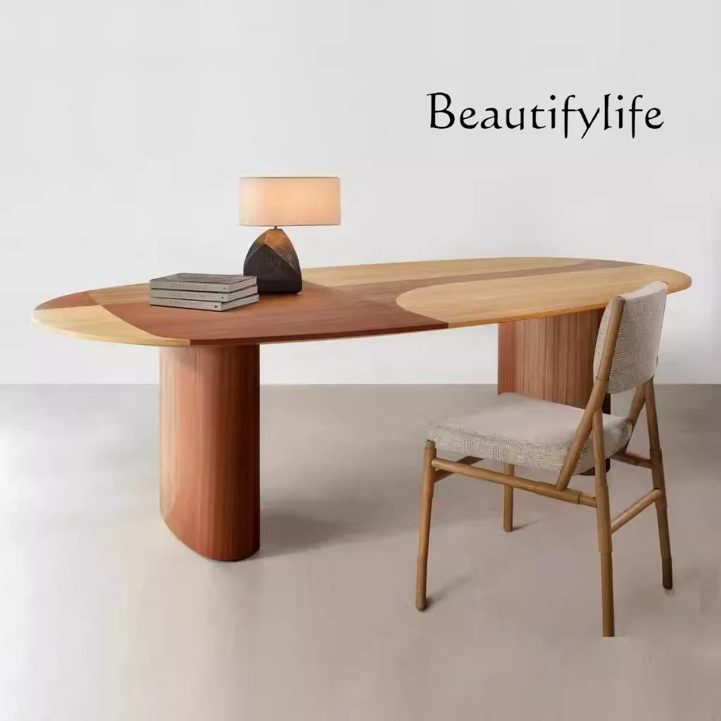 

Medieval oval solid wood dining table Nordic modern simple villa parquet countertop multi-person large desk