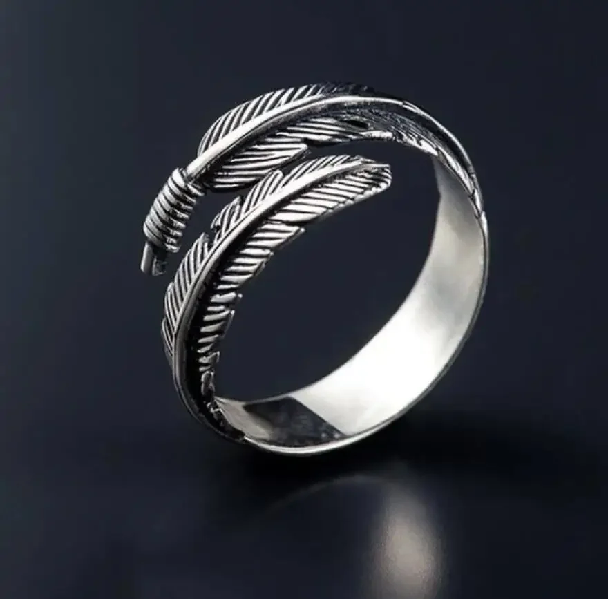 New Creative Gothic Punk Silver Color Feather Rings Women Opening Adjustable Finger Ring Vintage Jewelry 2023 New Custom Jewelry