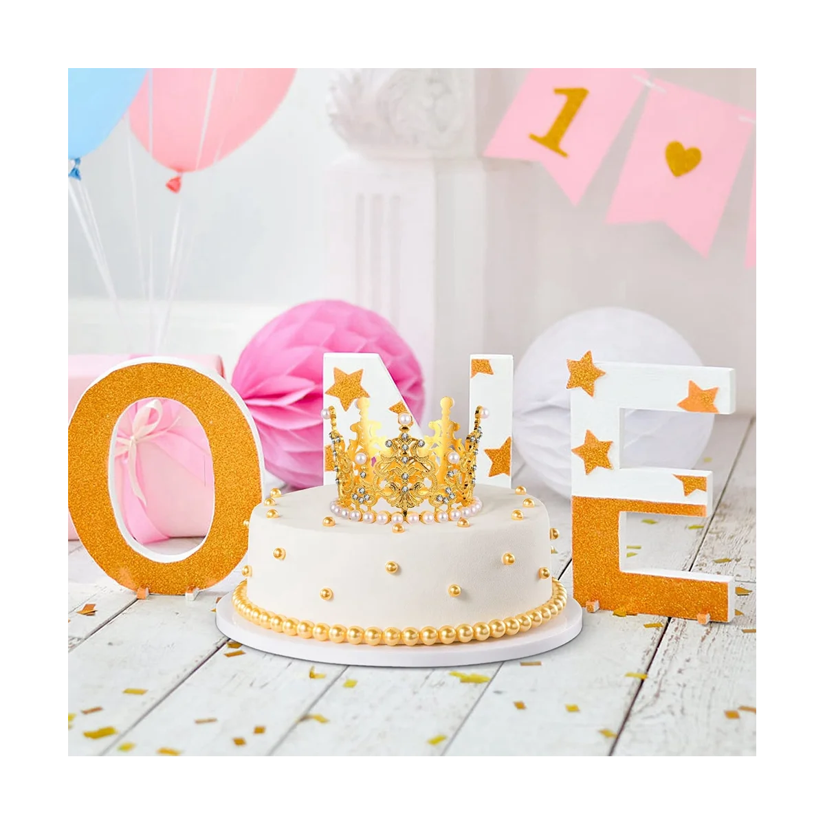 Mini Couronne de Décoration de Gâteau, 2 Pièces, Diadème de Reine en Strass, Perles, pour ixd'Anniversaire et de Mariage