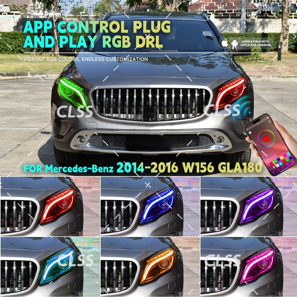 DRL LED Boards RGB Multi-Color Plug&Play For Mercedes Benz W156 GLA180 GLA200 2014-2016 App Control Daytime Running Light Module