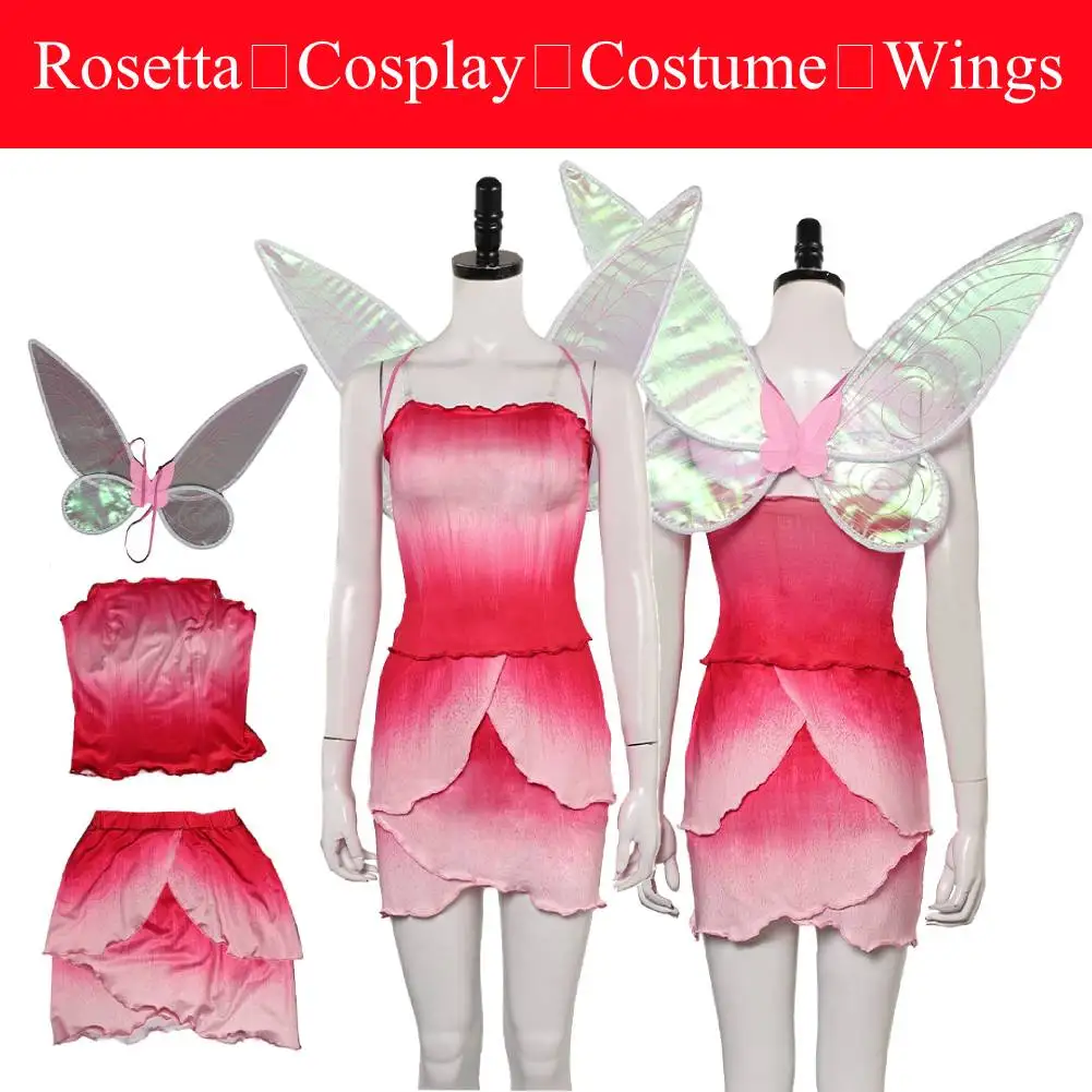 Rosetta Cosplay Women Fantasia Pink Skirt Wing Movie Costume Female Disguise Dress Clothing Outfits Halloween Carnival Suit