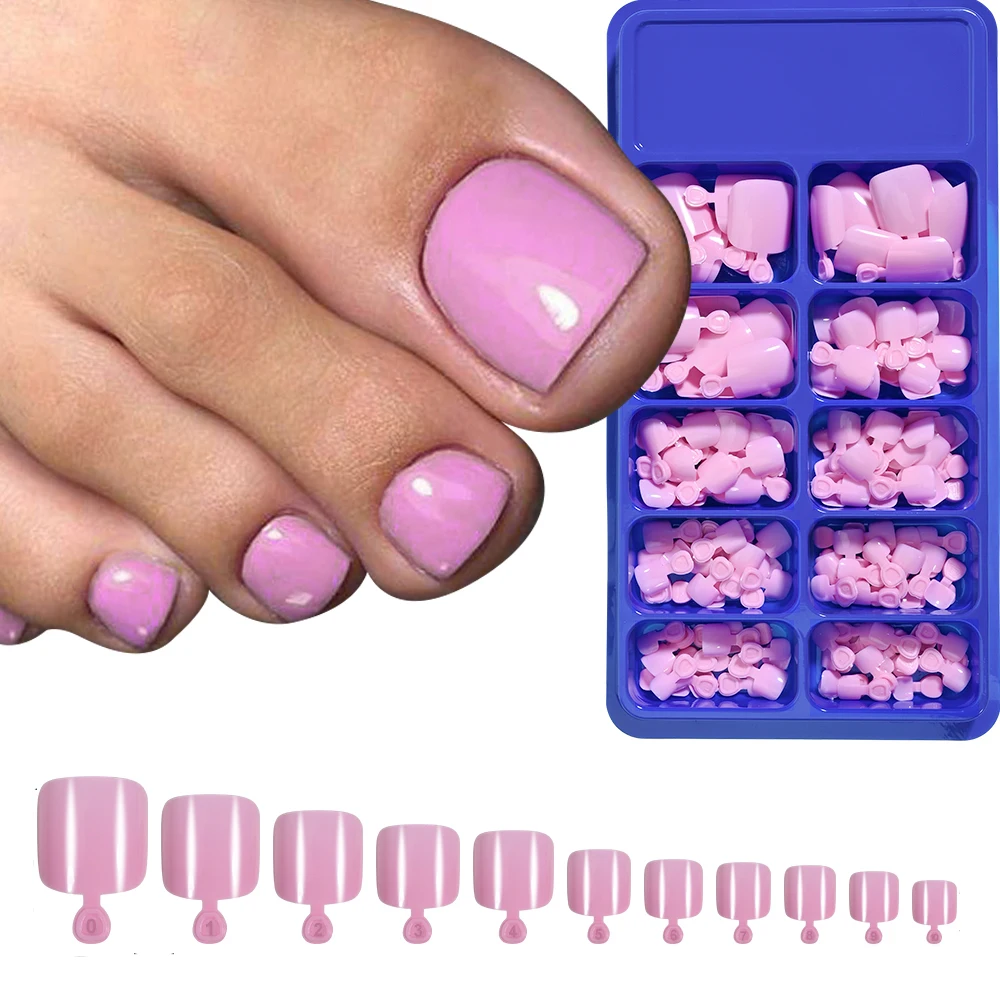 100/120pcs Short Square False Toe Nails Full Cover Pink Clear Natural Artificial Press on Toenails Acrylic Women Fake Toe Nail