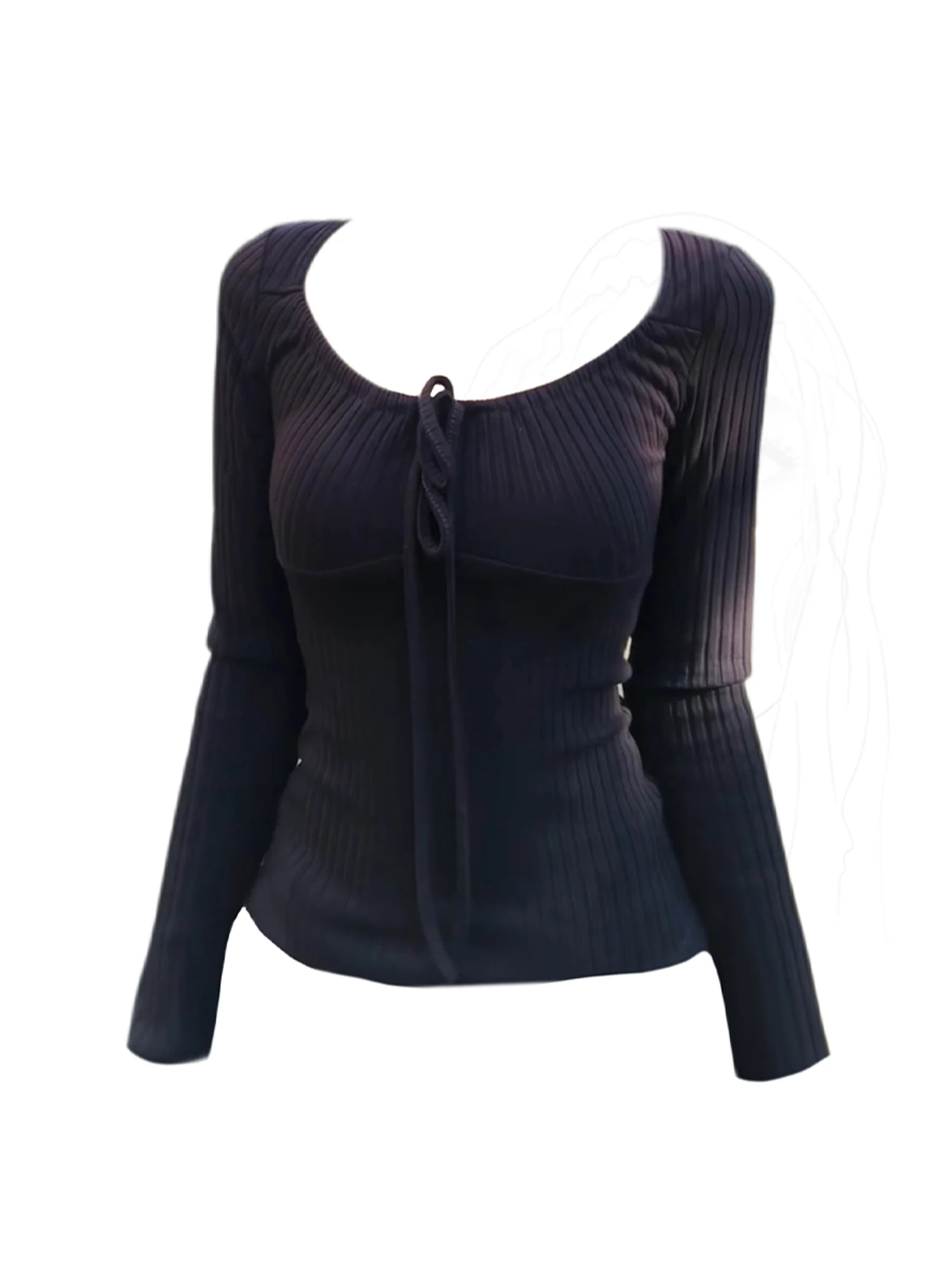 

Женская темно-синяя футболка с круглым вырезом, эстетичная обтягивающая футболка Y2k Gyaru, винтажные футболки больших размеров с длинными рукавами 2000-х годов, весенняя одежда