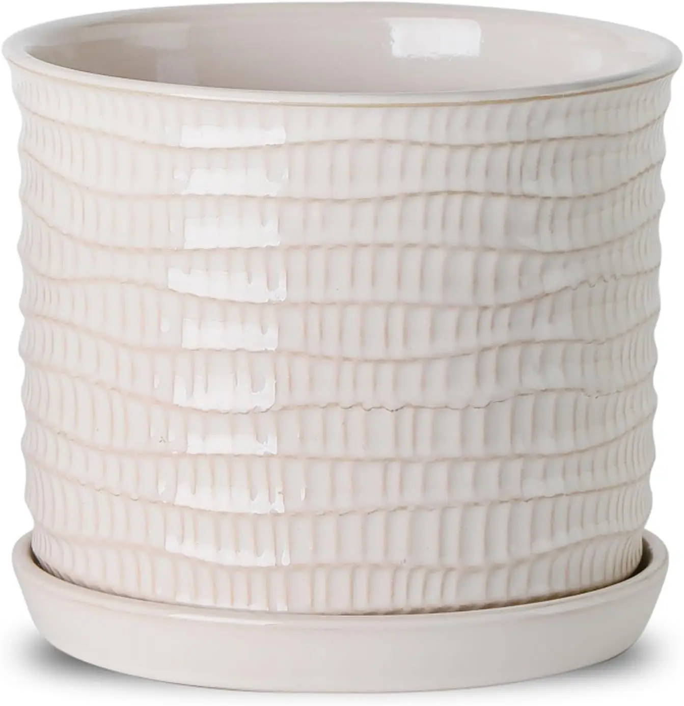 

8 Inch Plant Pot: Ceramic Planter with Drainage Hole & Saucer for Indoor Outdoor Plants - Flowerpot with Bonded Tray for