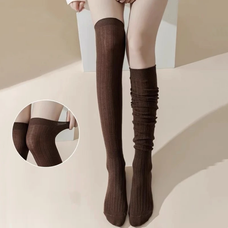 

Japan Style Women Stockings Cotton Knitted Black White Gray Socks Thigh High Stockings JK Girls Knee High Socks Thigh High Socks