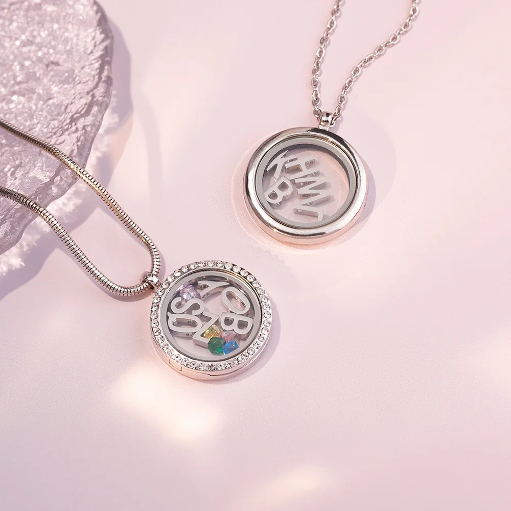 

Индивидуальное инициал с круглым стеклянным ожерельем Loceket, персонализированный открывающийся кулон «сделай сам» с круглой цепочкой, ожерелье, индивидуальный подарок