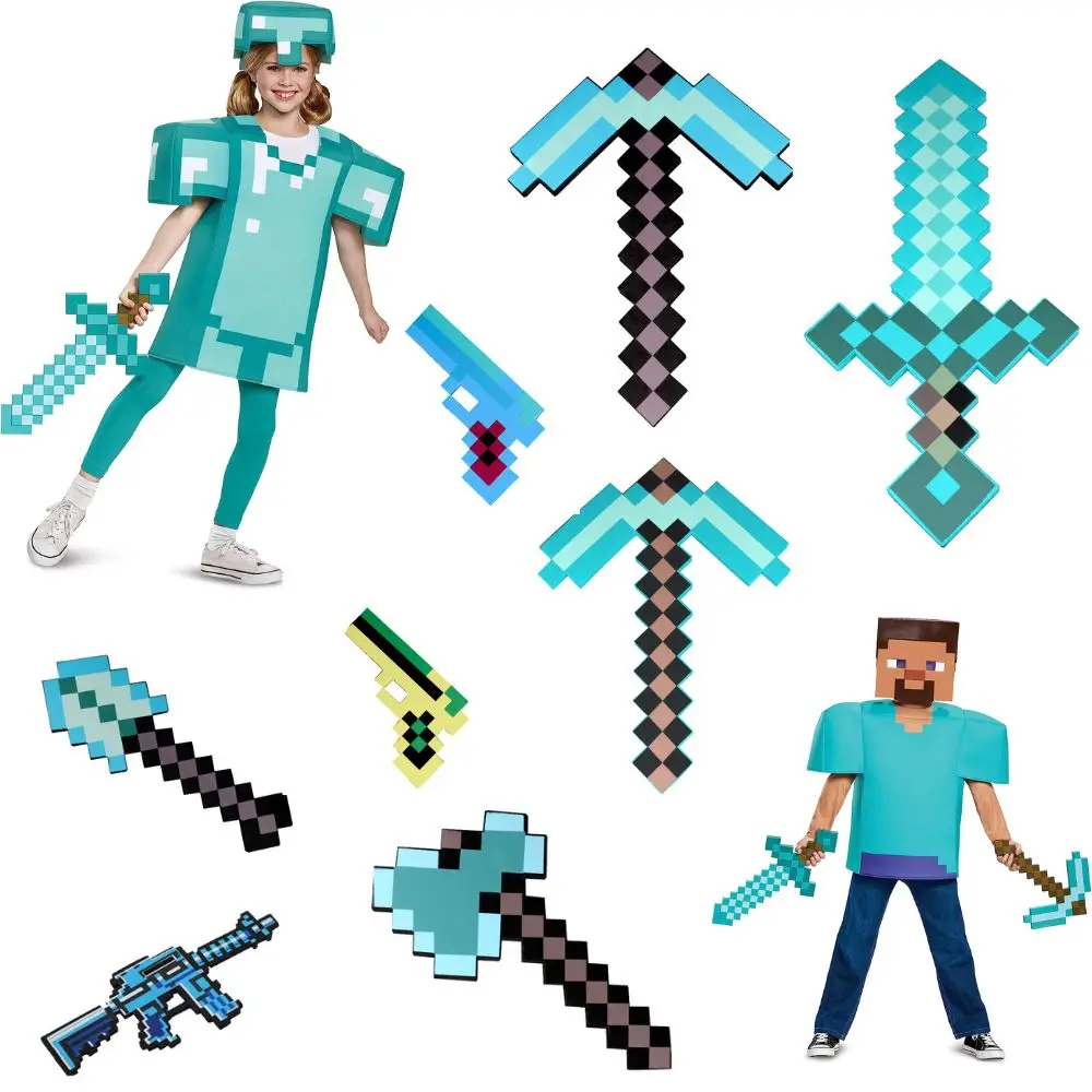 steve Design Blue Diamond Sword Soft EVA Foam Toys minecrafte Axe shovel Sword Boys Lovely Toys For Children fans birthday gifts