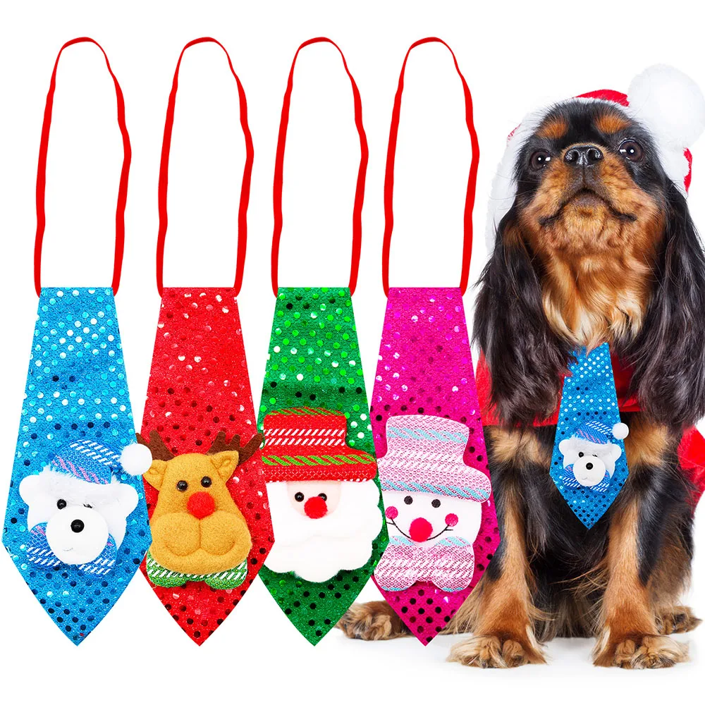 50pcs Shining Christmas Pet Supplies Middle Dog Neckties Bowties Snowman Deer Samll Dog Ties Pet Holiday Grooming Accessories