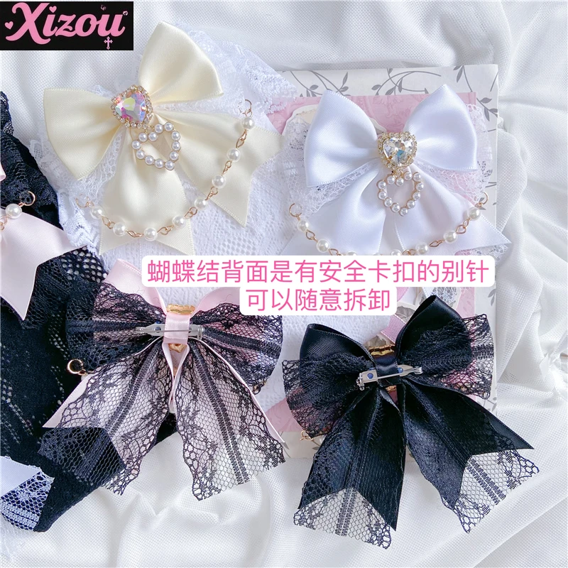 Kawaii Japanese Style Cute White Socks Girls Sweet Lolita Bow Pearl Heart Lace Socks for Women Spring Summer Mine Mid-Calf Socks