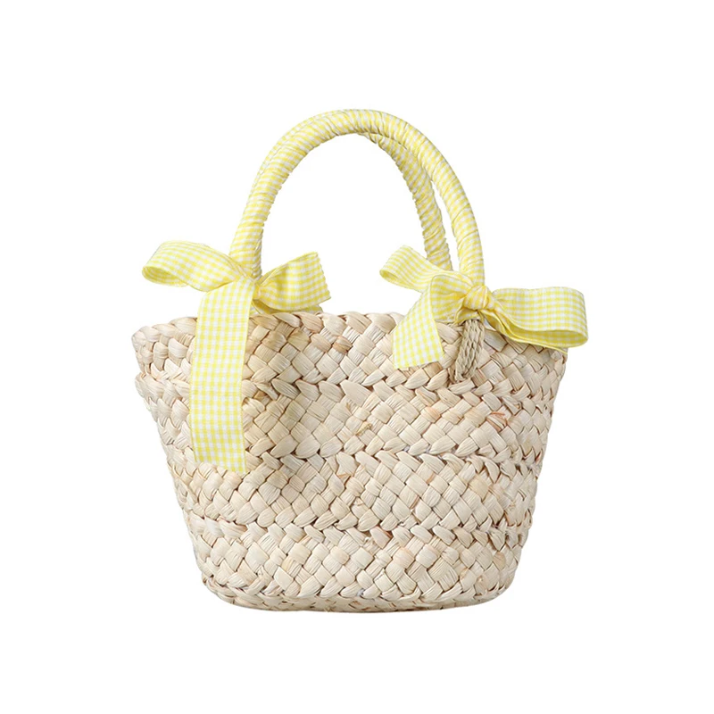 Straw Kids Bags for Girls Handbag Children Tote Bags Summer Beach Travel Bows Princess Child Bags Baby Accessories