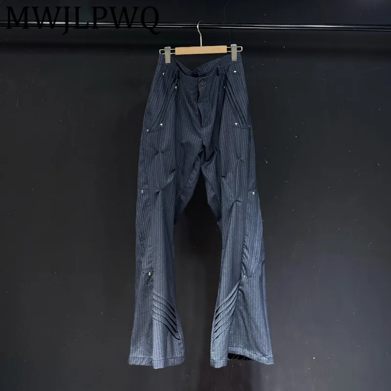 

MWJLPWQ Элегантные мужские брюки Niched Design, новинка 2025, прочные повседневные свободные широкие брюки с заклепками и полосками, осень 12741