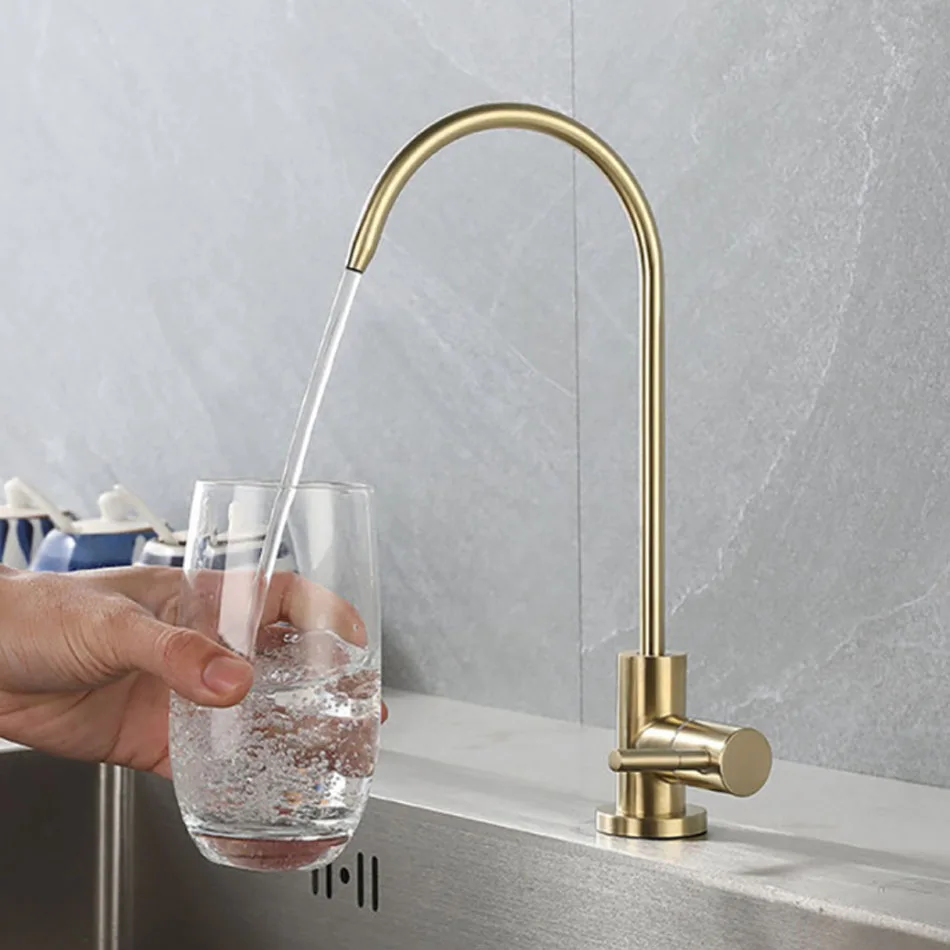 Purified Water Kitchen Faucet 304 Stainless Steel Black Brushed Gold Single Cold Drinking Water Basin Tap Sink Faucet 2 Points