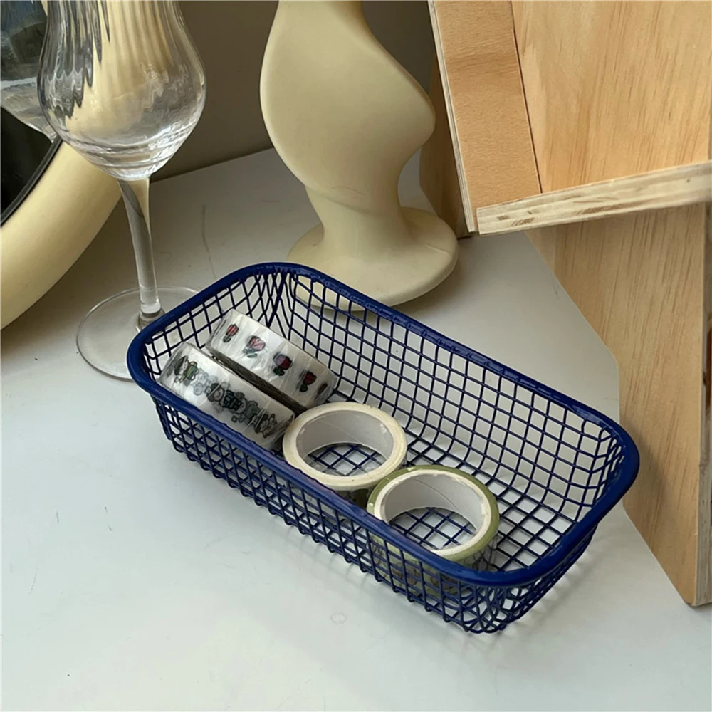 Folding Stackable Storage Organizer Book Sundries Desktop Tidy Metal Toy Basket With Handle Bathroom Storage Box Basket